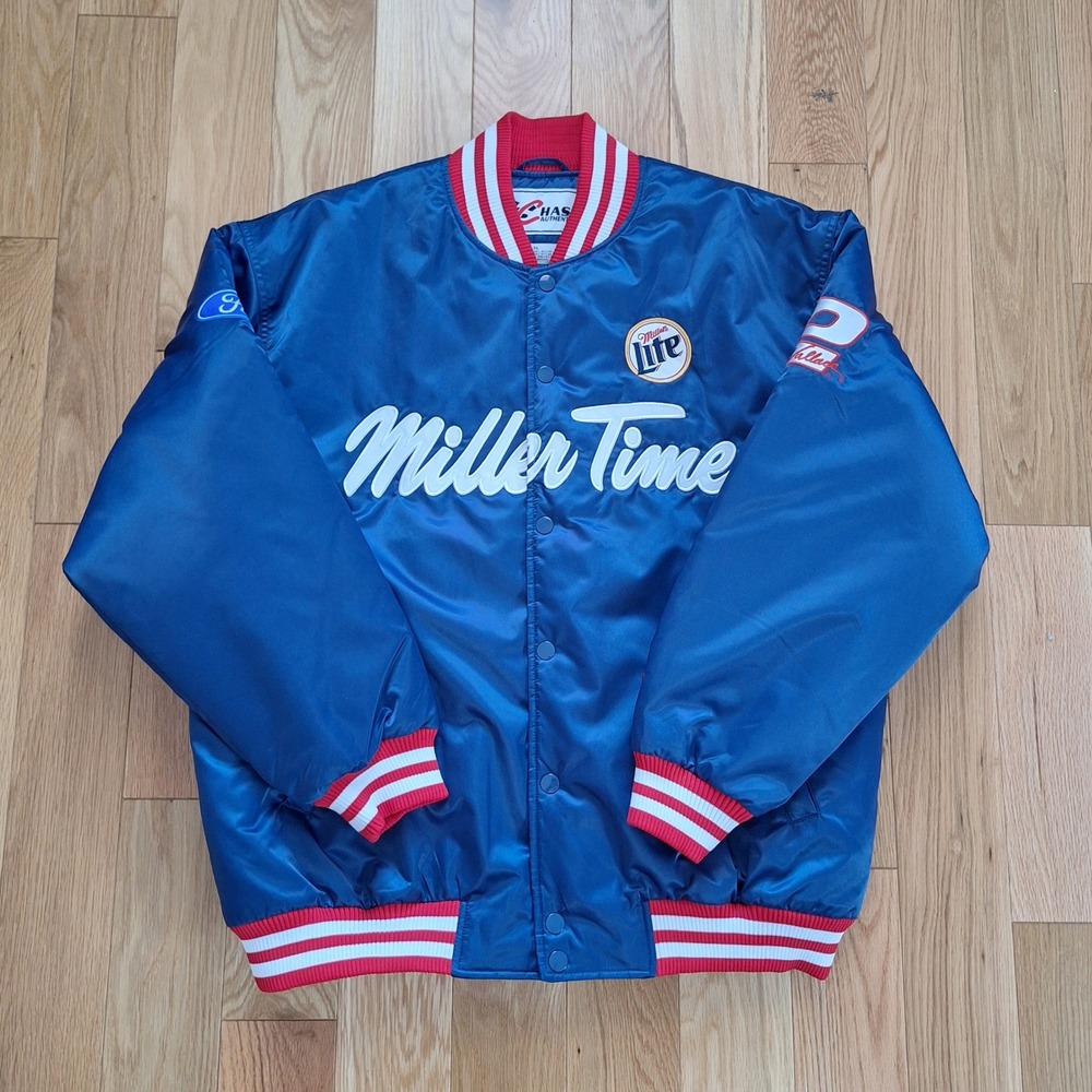Vintage 90s Miller Time Satin Bomber Jacket XL Miller Lite NASCAR Rusty Wallace